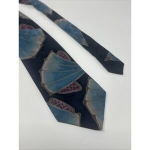 Vintage Handpainted Silk Robert Daskal Tie - Novelty Print Seashells Blue
